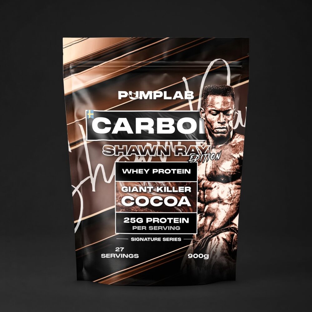 CARBON Shawn Ray Edition whey protein bag, PumpLab Signature Series, Giant Killer Cocoa, 25g protein per serving, 900g