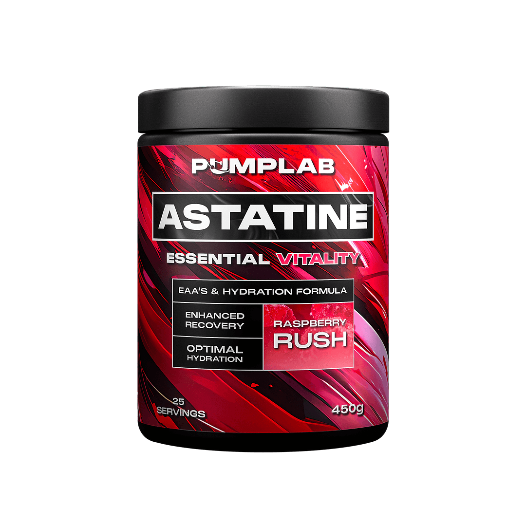 PumpLab ASTATINE tub in Raspberry Rush, EAA and electrolyte formula, 450 g, 25 servings