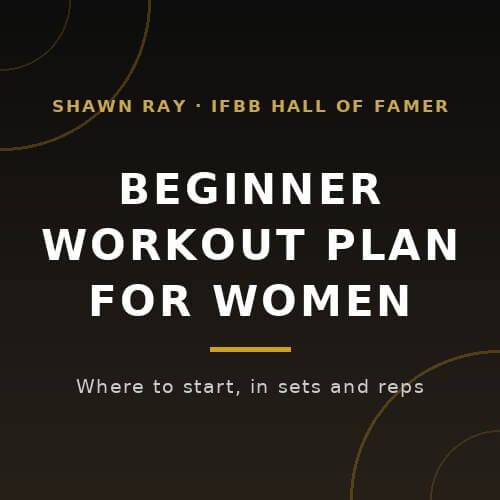 Dark title card reading Beginner Workout Plan for Women, with the subline Where to start, in sets and reps, from IFBB Hall of Famer Shawn Ray on BuildWithPros.