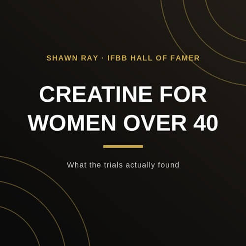 Dark title card reading Creatine for Women Over 40, with the subline What the trials actually found, from IFBB Hall of Famer Shawn Ray on BuildWithPros.