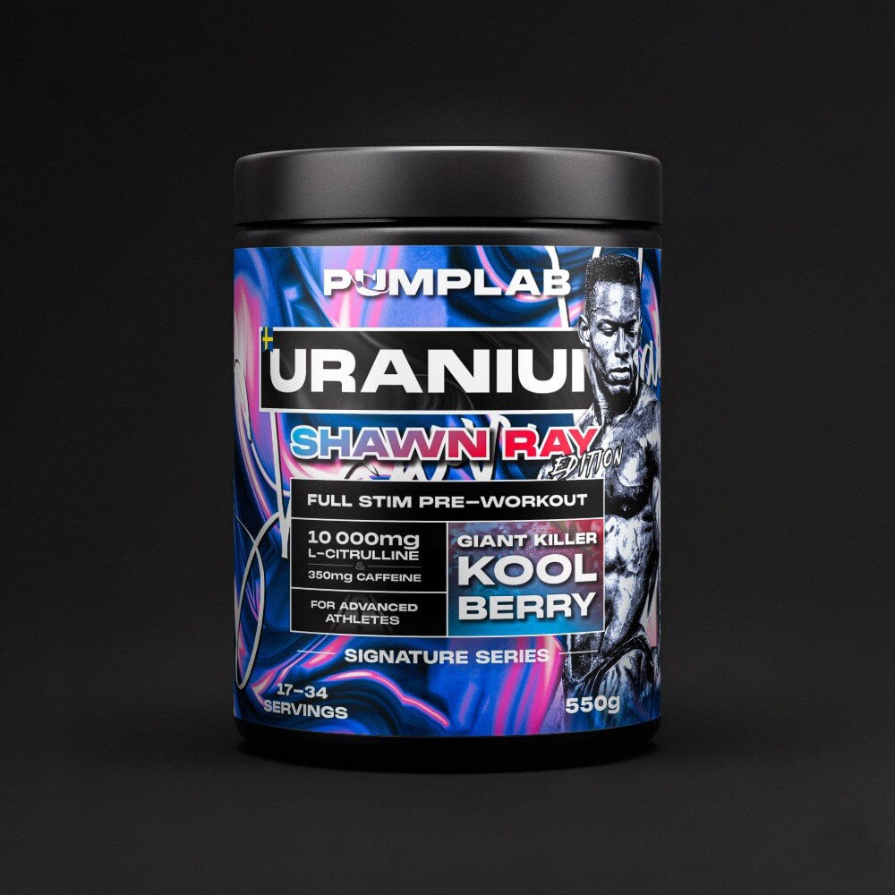 URANIUM Shawn Ray Edition full stim pre-workout tub, PumpLab Signature Series, Giant Killer Kool Berry, 550g