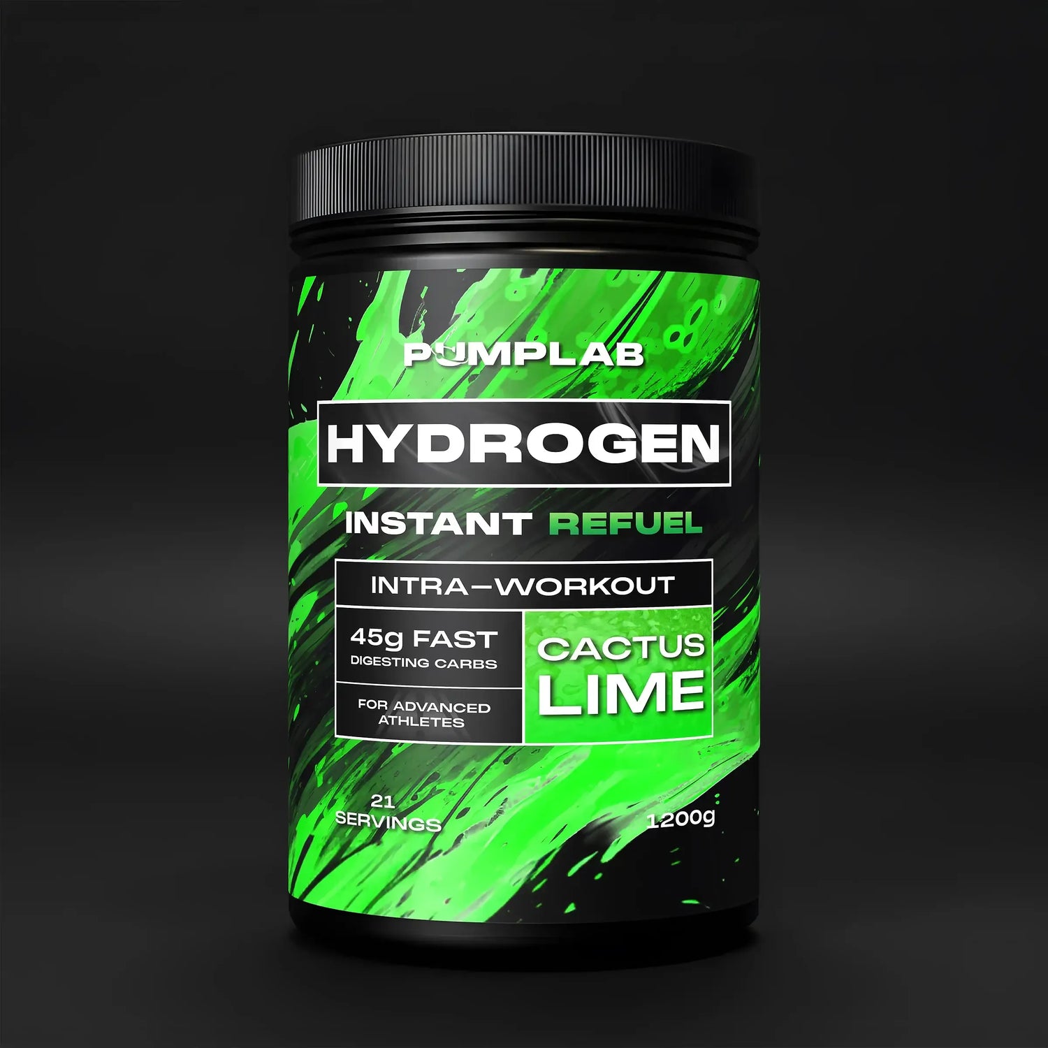 PumpLab HYDROGEN tub in Cactus Lime, intra-workout formula, 45 g carbs per serving