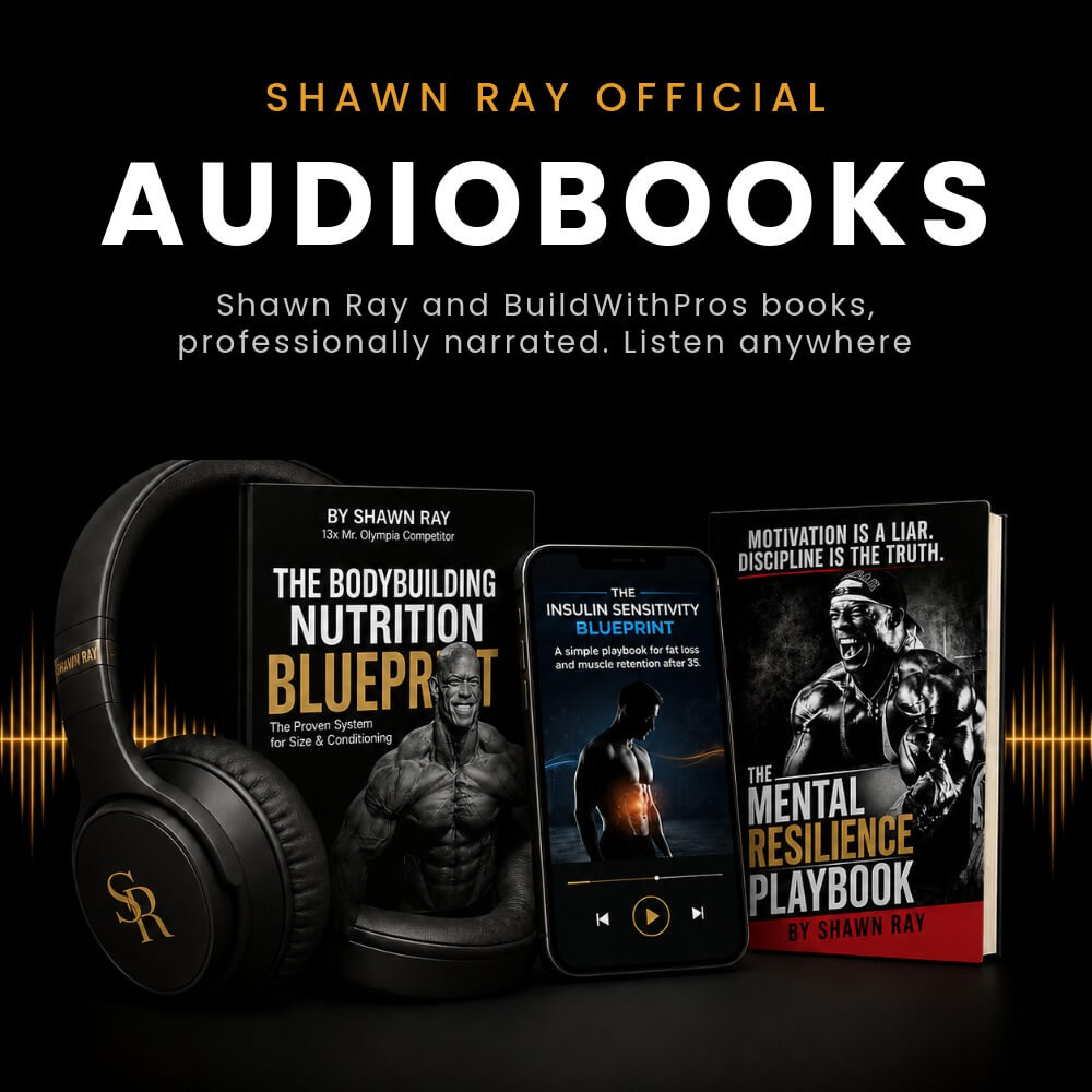Promotional image of Shawn Ray official audiobooks with headphones and smartphone.